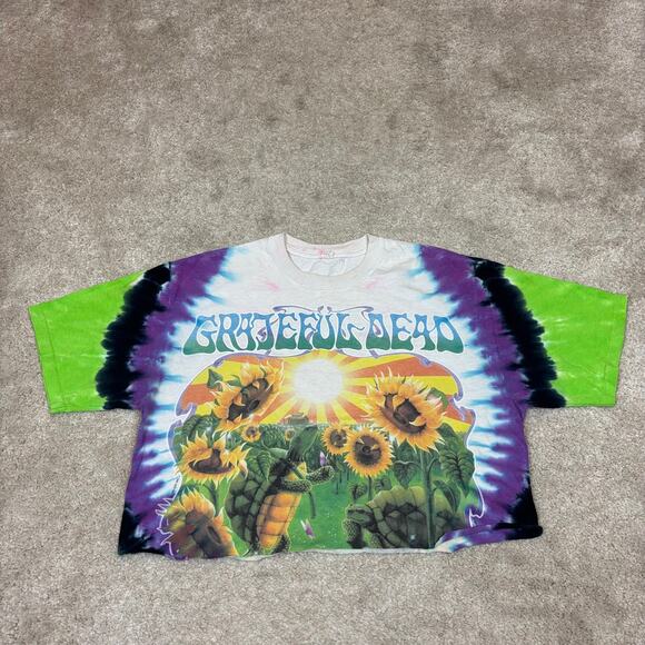 Vintage Liquid Blue Grateful Dead Tie Die T Shirt Womens Medium Crop Top Biffle - Picture 2 of 9